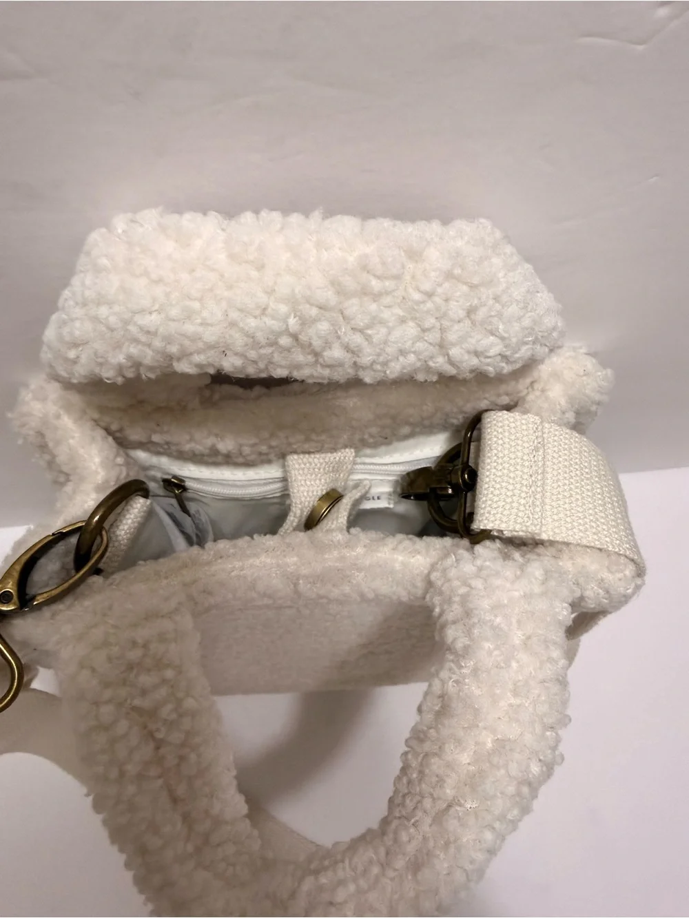 American Eagle Cream Sherpa Tote Bag with Crossbody Adjustable Strap